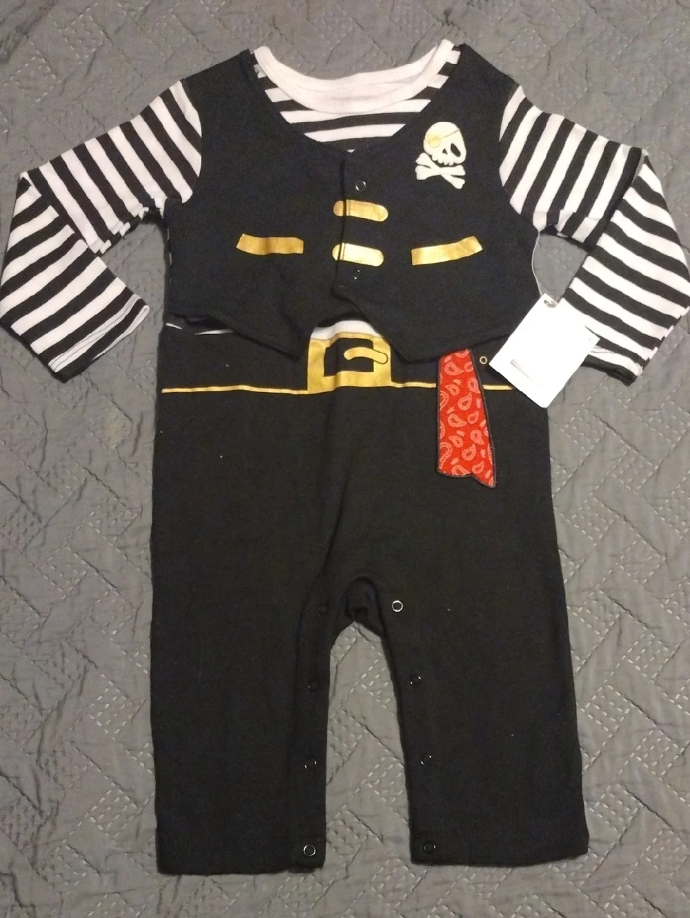 Baby Pirate One-Piece with Striped Sleeves and Gold Accents